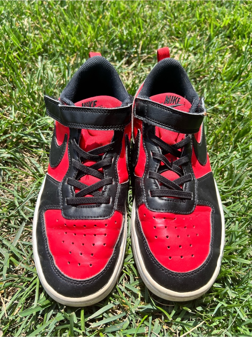 Nike Kids Black and Red High-Top Sneakers with Strap